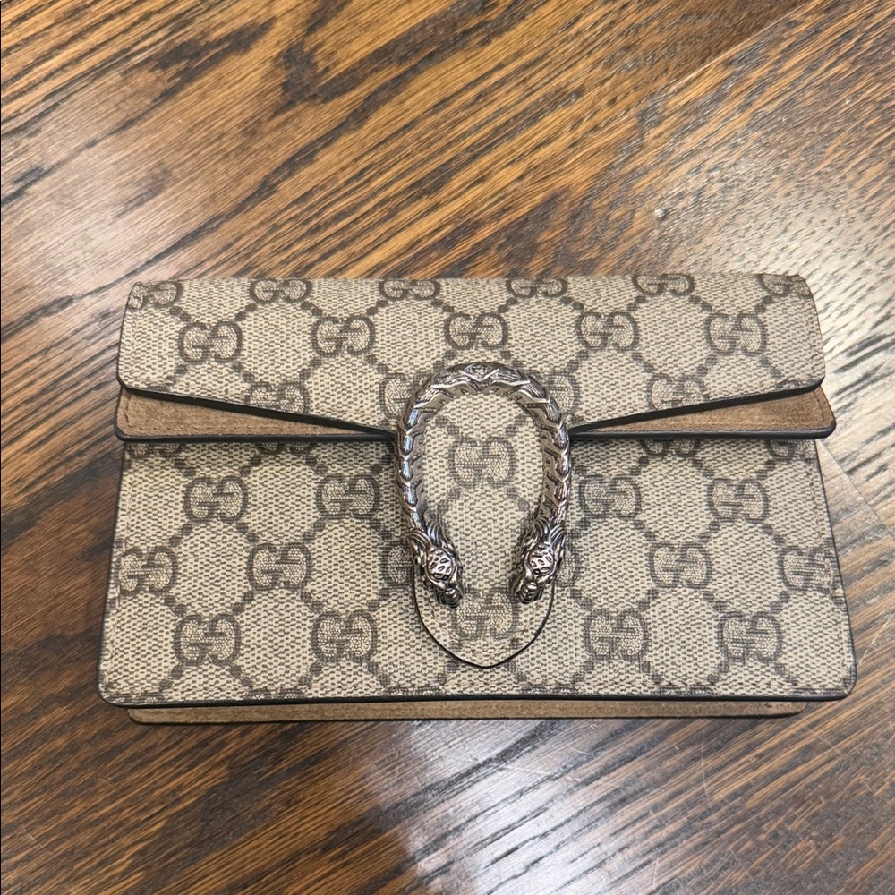 Gucci Beige and Brown Clutch with Silver Accent